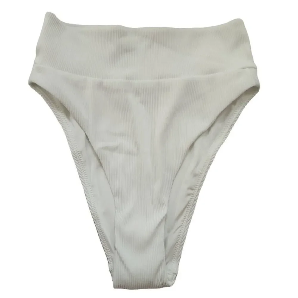 Aerie Women's Size XS White Ribbed High Cut Cheeky Bikini Bottoms